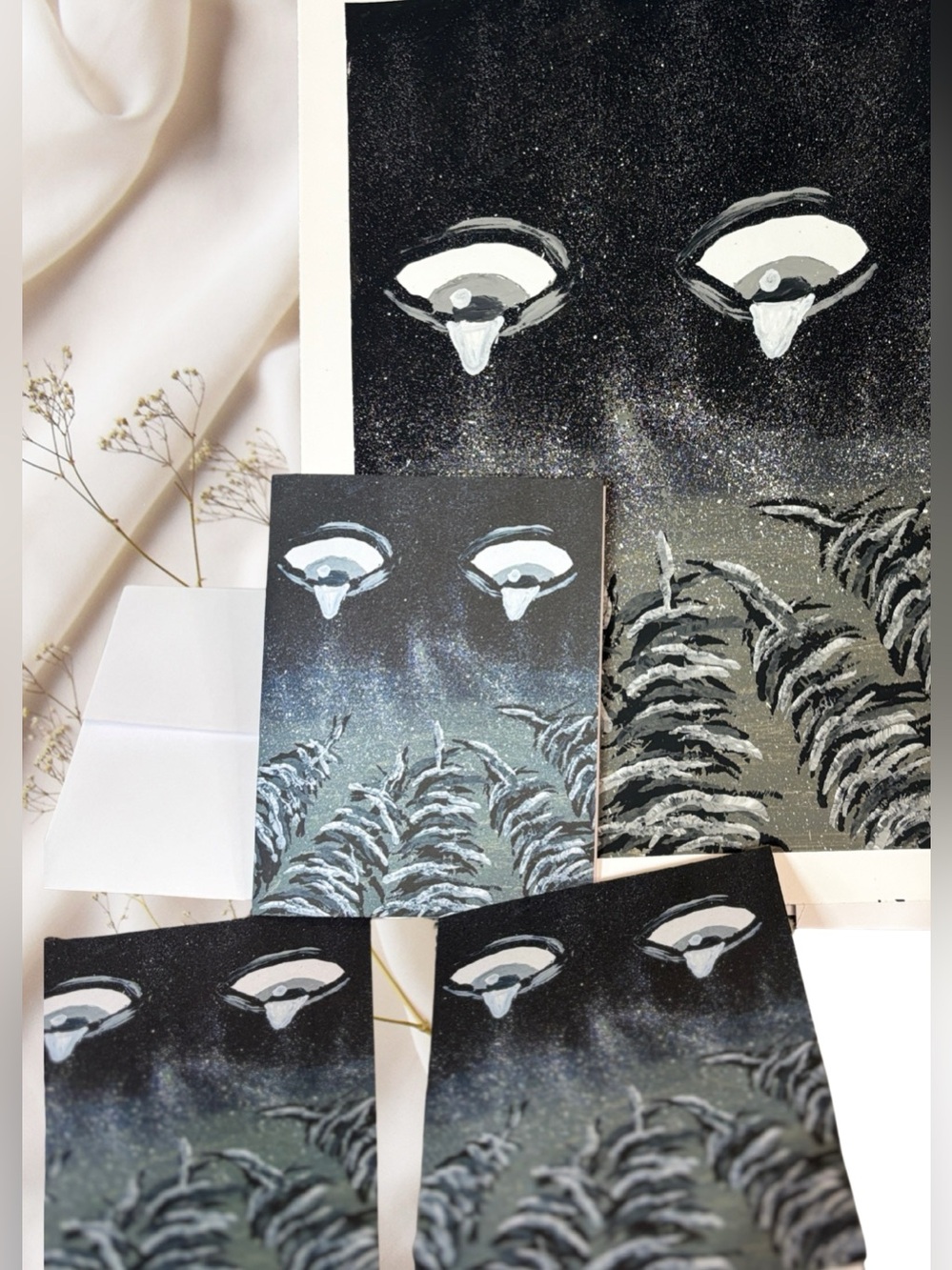 Whispers Beneath the Storm Greeting Cards Set of 5 | Mystical Night Sky